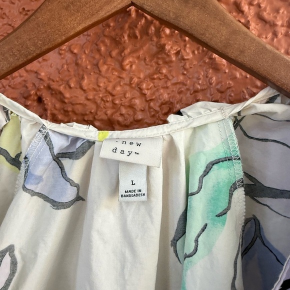 Women's Flutter Sleeve Mini Poplin Dress A New Day White/Purple Floral Large - Picture 2 of 4